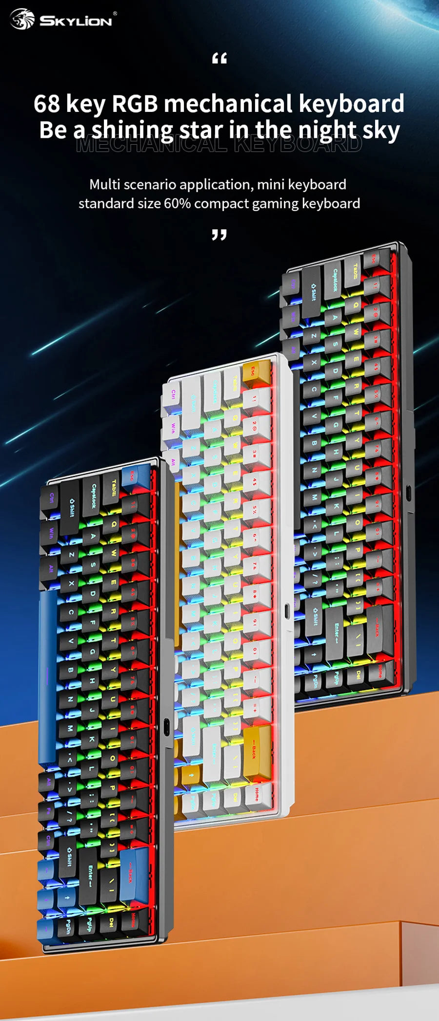 TECLADO MECÂNICO K68 RGB COM FIO